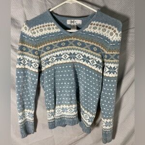 Maurice Sasson Vintage Blue & White Patterned Cashmere Sweater Women’s Size 8